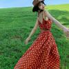 Dream Horse Retro Vacation Long Skirt Qinghai Big Northwest Red Dress Bohemian Suspender Dress Backless Woman