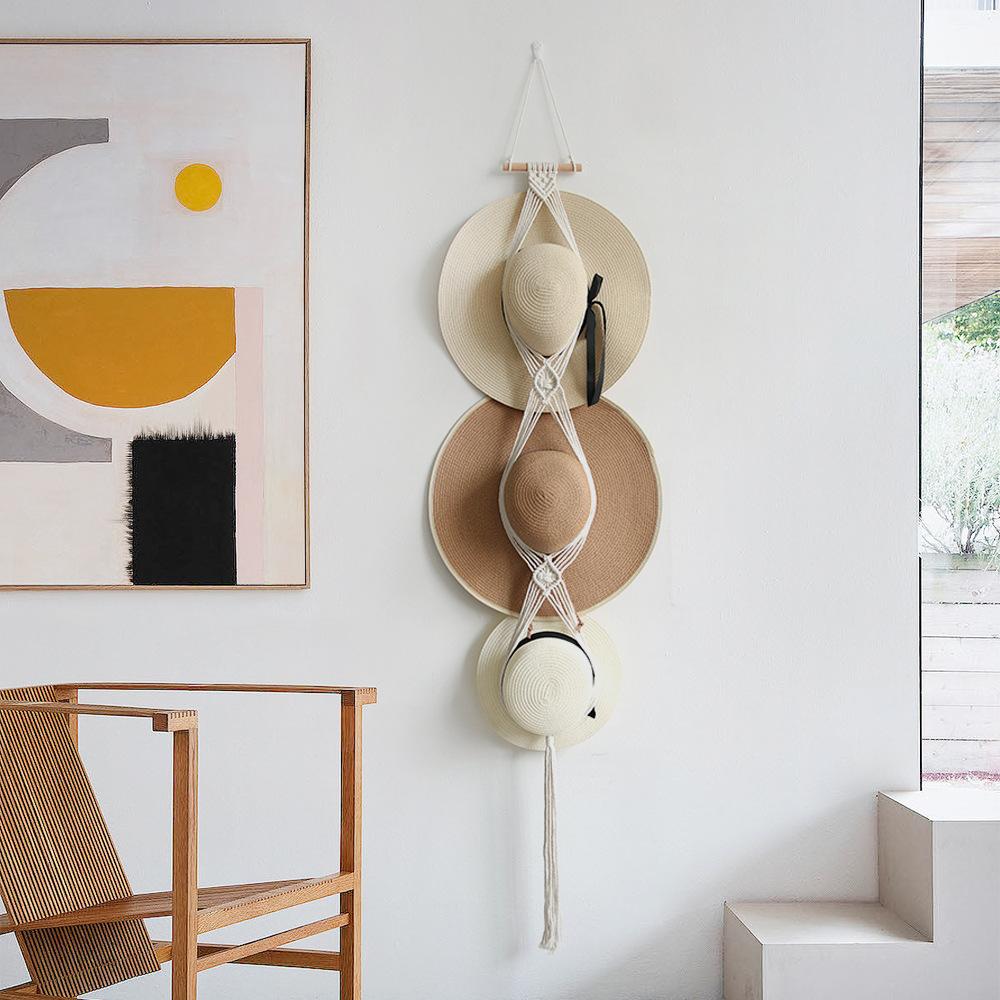 1pc Bohemian Braided Tapestry Hat Storage Lanyard Handmade Wall Mounted Hat Display Stand Decoration