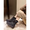 Boots stacking boots polished retro thick heel medium tube thick-soled locomotive buckle belt short boots women's inner height increase Martin boots