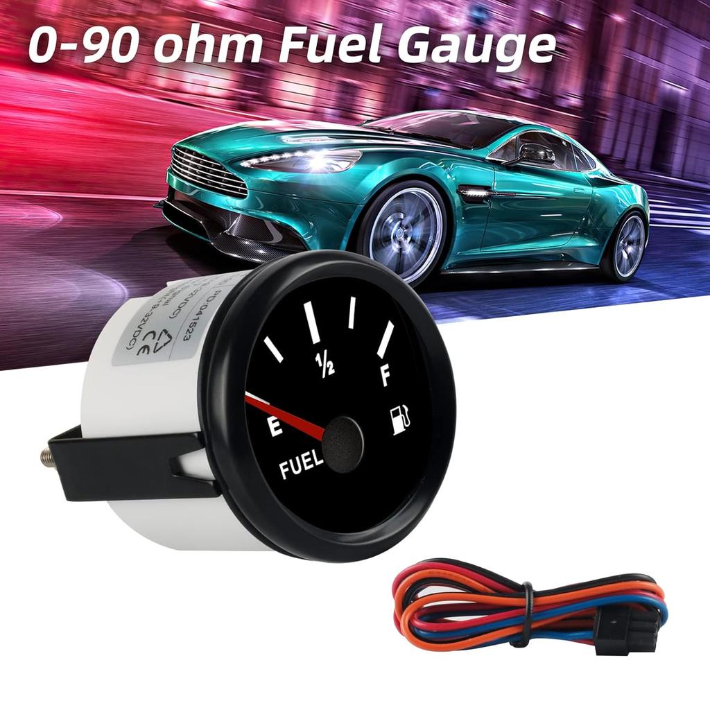 0-90 Ohm Kraftstoffanzeige, Marineboot Benzin Kraftstofftank Messgerät mit LED-Hintergrundbeleuchtung, Universelle Kraftstoffstandsanzeige für AUTO Auto LKW Fahrzeug Wohnmobil (Schwarz)