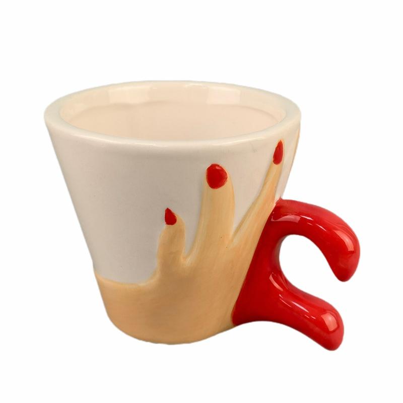 Chinese Valentine's Day Cute Heart-shaped Coffee Pair Red Love Handle Ceramic Couple Novelty Water Cup Mug
