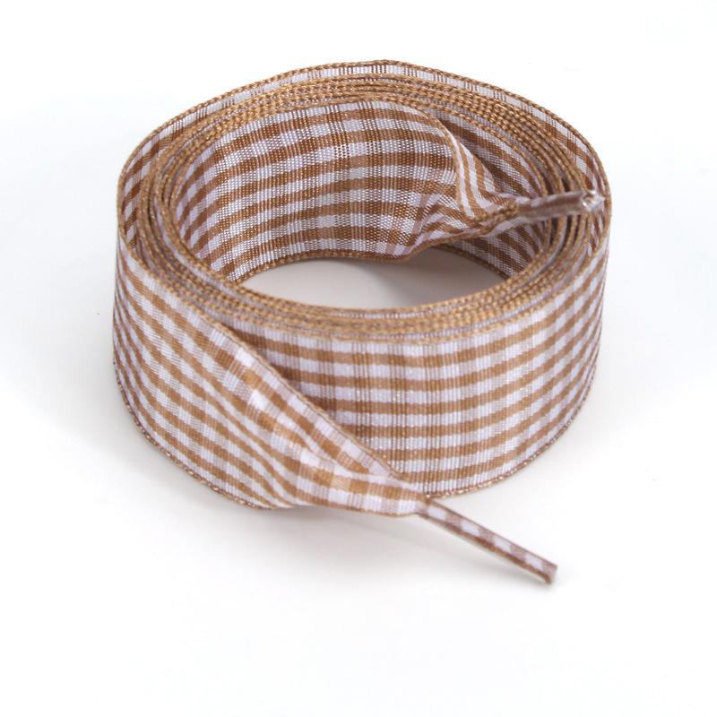 1 Pair Cute Pastel Gingham Check Ribbon Shoelaces Wide Flat Grid Multicolor Sweet Girly Bow Laces for Sneakers and Casual Shoes