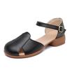 Real Leather Low Heeled Mom Shoes, Summer Anti Slip, Breathable and Comfortable Women's Shoes, Retro Toe Cap Women's Sandals, Velcro