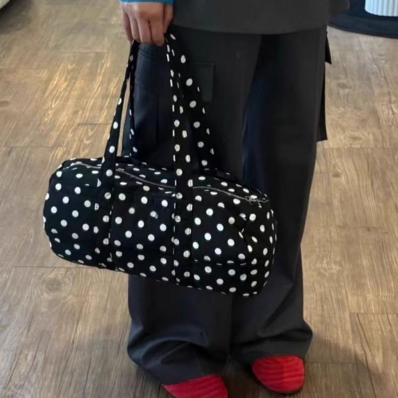 New Korean Cute Style Black and White Polka Dot Large Capacity Shoulder Bag Casual Versatile Travel Handbag Female