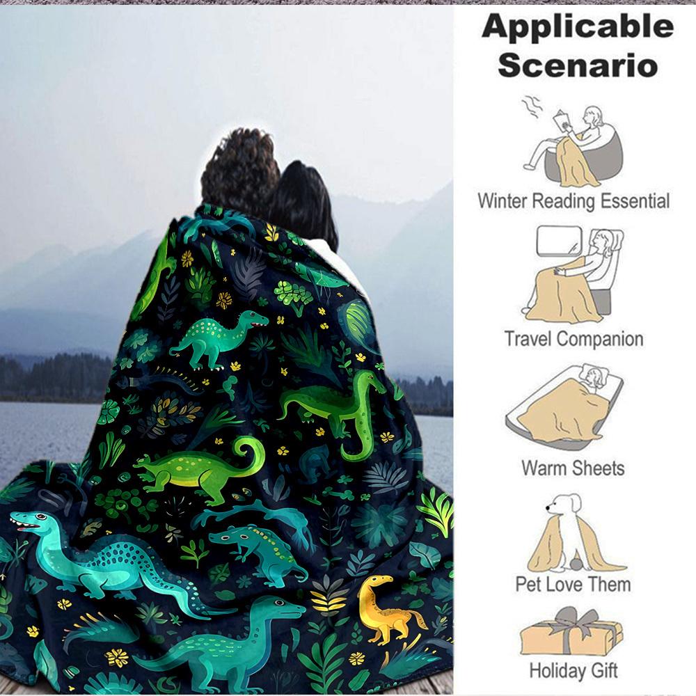 1pc Dino Jungle Blanket, Lightweight Flannel Throw Blanket for Sofa, Bed, Travel, Camping, Living Room, Office, Couch058