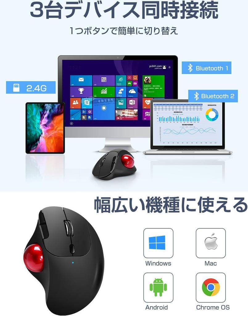 Mysz Ewin Trackball Kompatybilna z urządzeniami Bluetooth 3 podłączonymi jednocześnie Mysz Trackball Mysz bezprzewodowa Mysz kciukowa Cicha Typ Wysoka precyzja