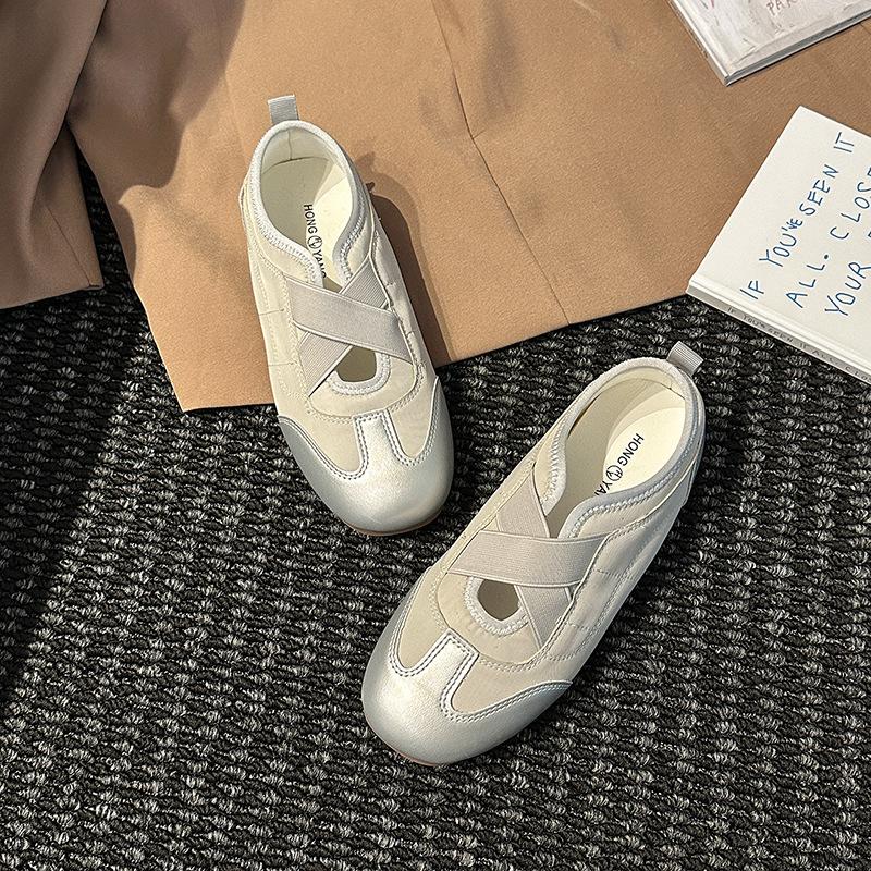 Stylish Retro Design Cross-band Elastic Mary Jane Shoes Summer and Autumn Ballet Style Women's Wedge Heel Single Shoes Tide