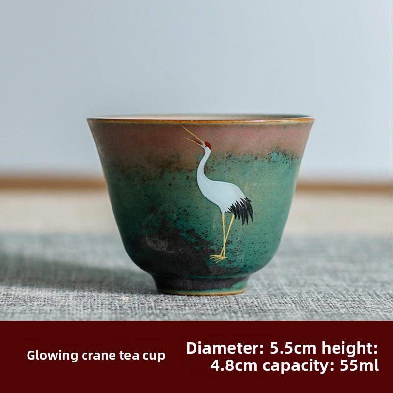 Deyutang Japanese Color Changing Ceramic Crane Tea Cup Set with Gift Bag