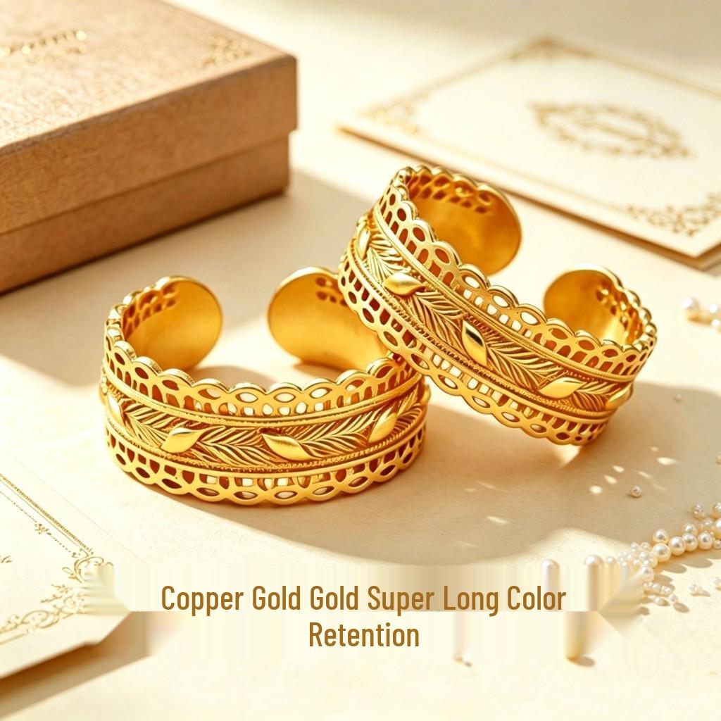 Copper-Plated Gold High Color Retention Waist Wrap Ring Bracelet with Ten Thousand Coins and Seven Grains of Rice for Attracting Wealth.