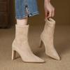 Thin Heel High Heel Short Boots Children's New Pointed Suede Elastic Thin Boots In Autumn and Winter 2025 Thin Tube Socks Boots