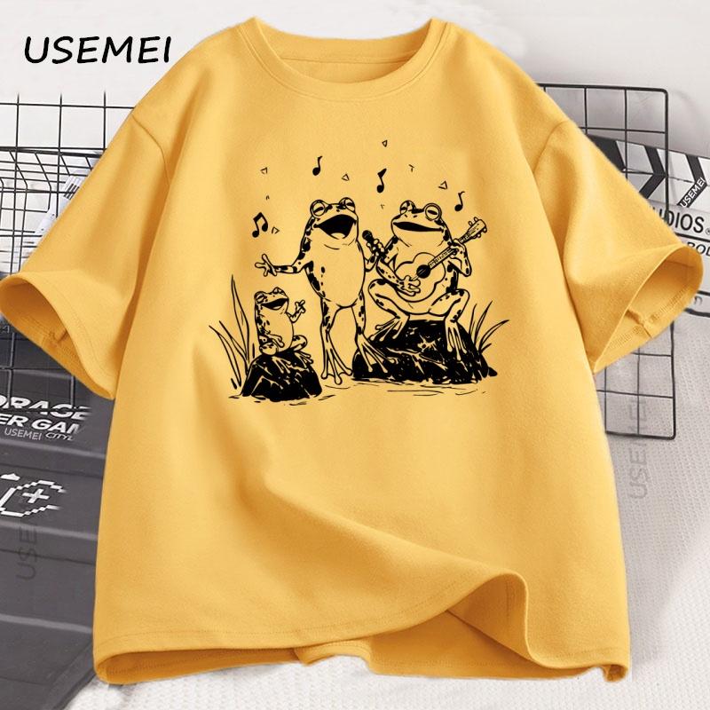 Frog Musicians 90s Retro T Shirt Men Women Vintage Frog Graphic T-Shirt Cute Funny Lovers Cotton Tee Unisex Short Sleeve Clothes