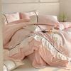 Silk Bedding Set Four-piece Set Cool Feeling Ice Silk Lace Skin-friendly Comfortable and Breathable Washed Quilt Cover Bed Sheet Pillowcase