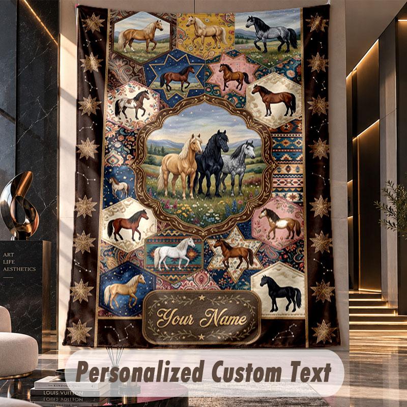 Horse (46) Theme Custom Tapestry Personalized Custom Name Text Wall Hanging Tapestry Home Decor Background Cloth