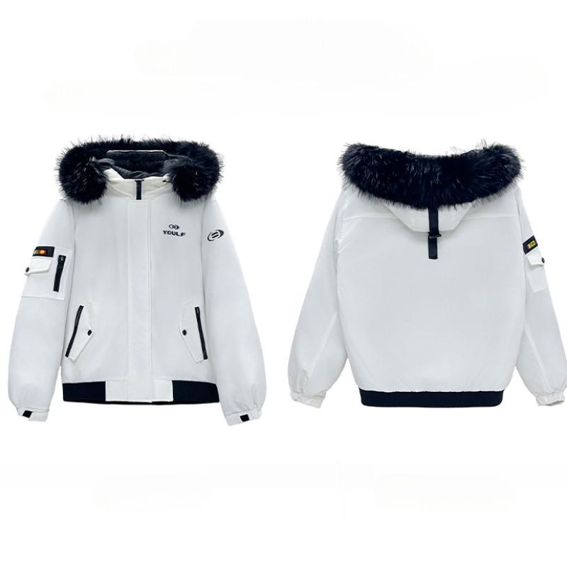 Winter Fashion Korean Big Fur Collar Workwear Thick Parka Coat with Hooded
