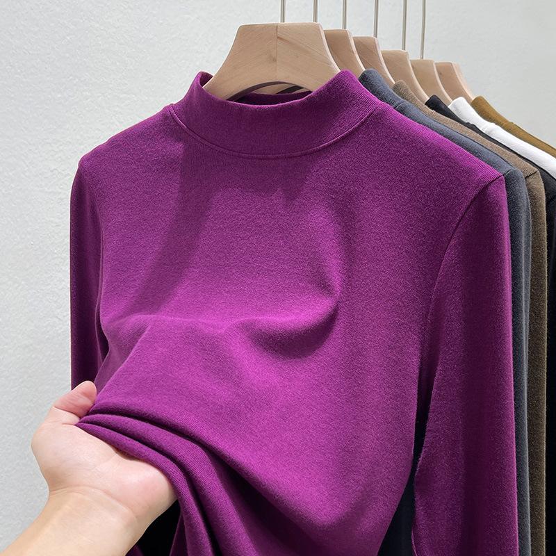 Small stand-up neck bottoming shirt with stacked top inside, summer new basic versatile slim-fitting long-sleeved T-shirt for women