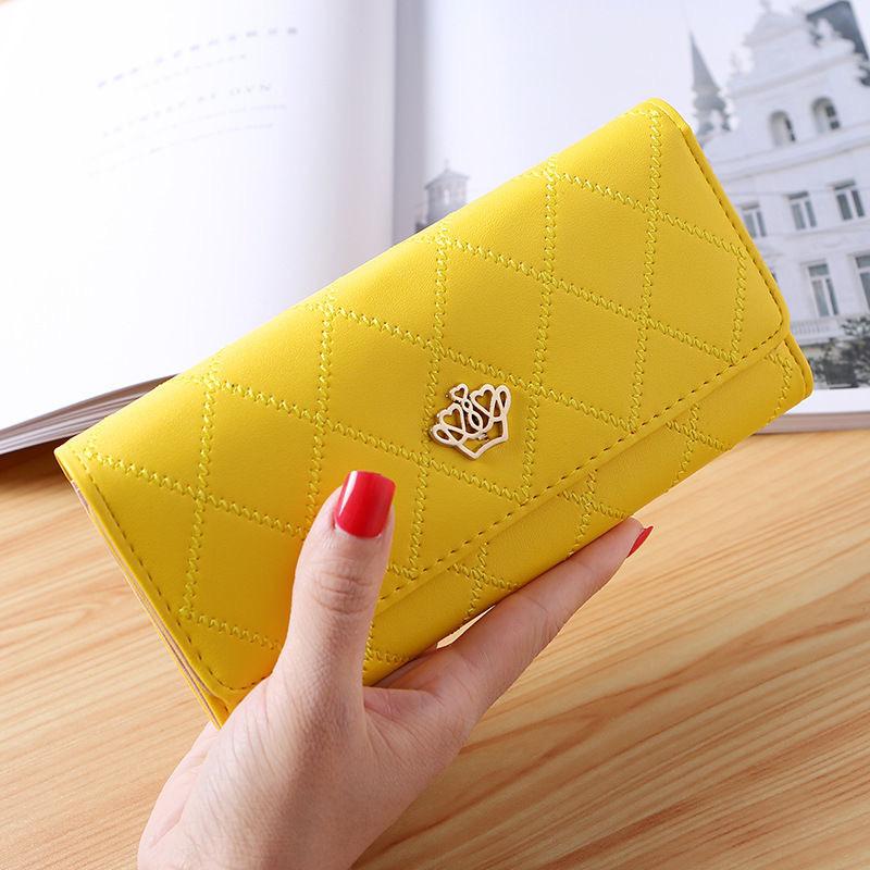 

PU Women s Wallet Long Clutch Buckle Diamond Grid Crown Multi Card Wallet жёлтый