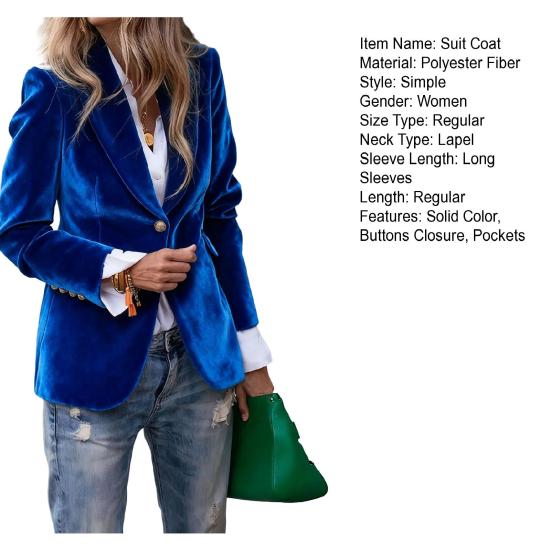 Abrigo de Traje de Terciopelo Dorado Solapa Manga Larga Un Botón Chaqueta de Traje con Bolsillos con Solapa Corte Slim Confección Tridimensional Ropa Exterior