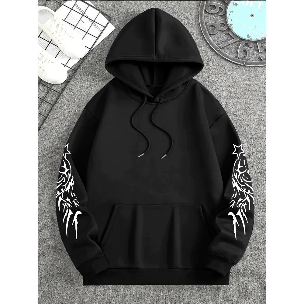 Dark Style Pattern Print Men'S Fashion Hooded Sweatshirt, Casual Versatile Hoodie
