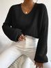Knitted women's clothing Europe and America 2026 autumn new solid color V-neck lantern long-sleeved pullover sweater