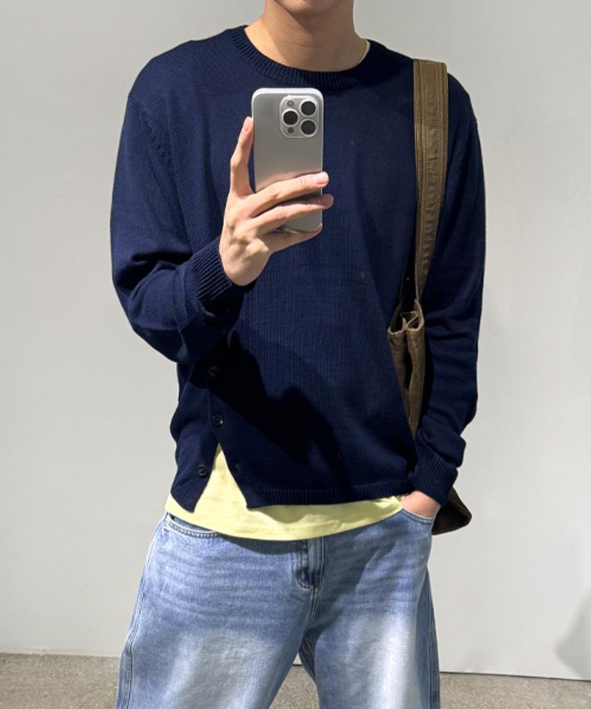 INTEMPOMOOD Slit Button Round Knit: 5 Colors