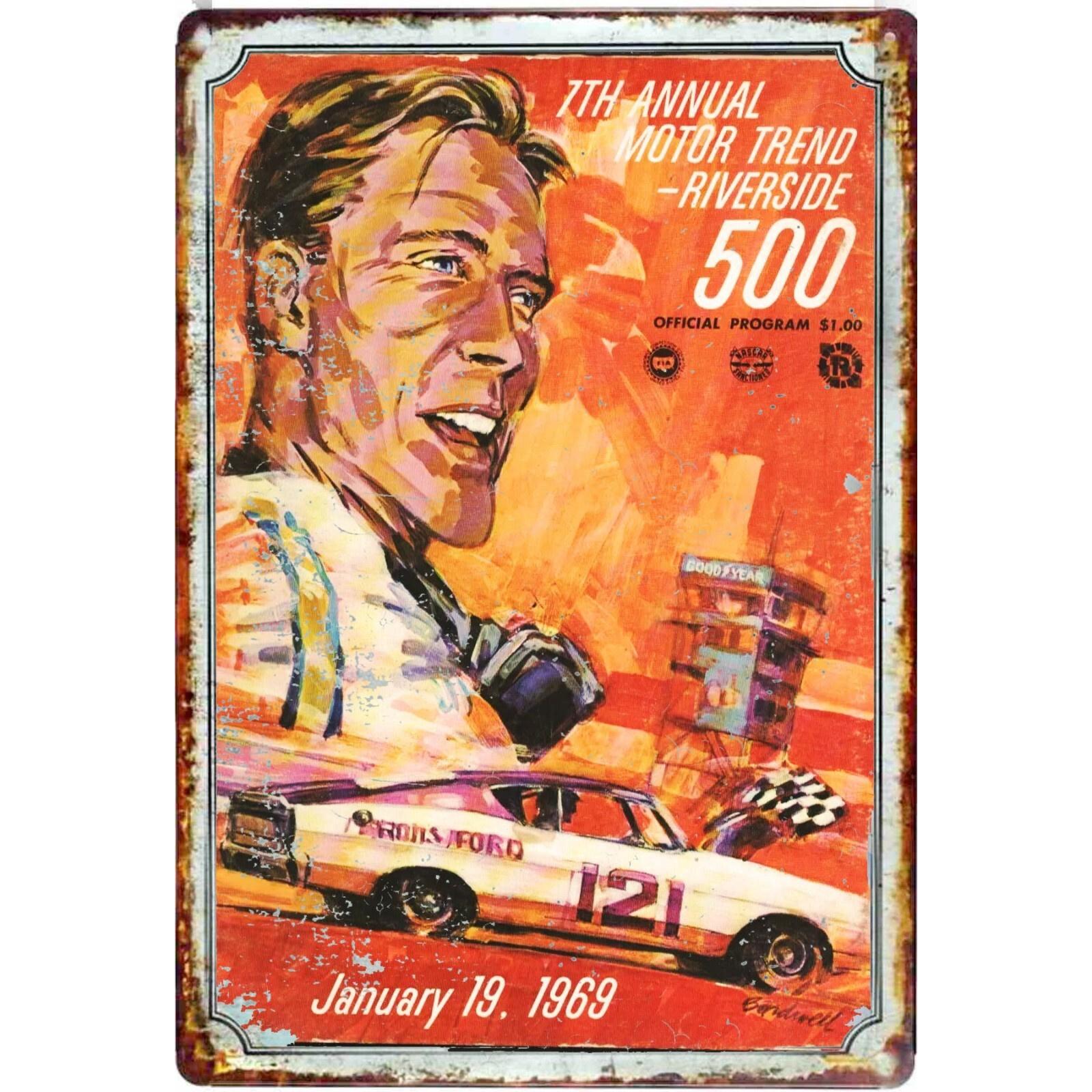 

Riverside 500 Stock Car Race Metal Tin Sign Vintage 1969 Retro Racing Memorabilia HeavyDuty Iron Construction Garage for 20x30cm（7.8x11.8inch）