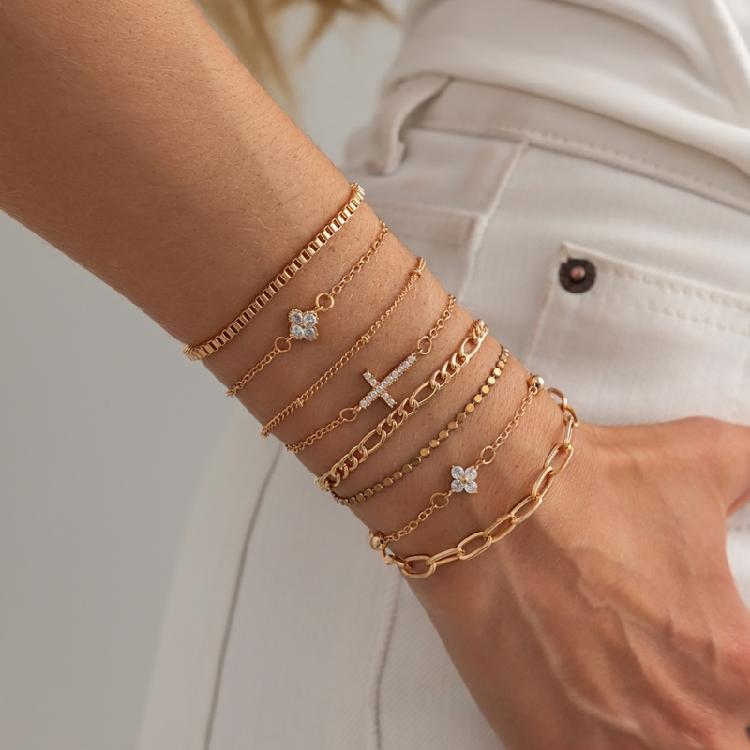 Beautiful Adjustable Floral Crucifix Bracelet Set Wrist Chain Bangle For Casual And Formal Outfits