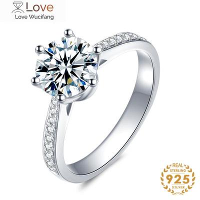 Classic 925 Sterling Silver Moissanite Ring 1ct 6.5mm D Color Lab Diamond Jewelry Simple Style Anniversary Ring