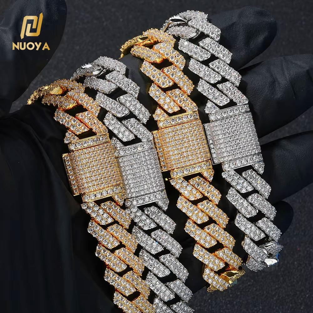 NUOYA Trendy Rapper Jewelry 18K Gold Plated Double Row Diamond Cut Cuban Link Chain Necklace Gift for Men