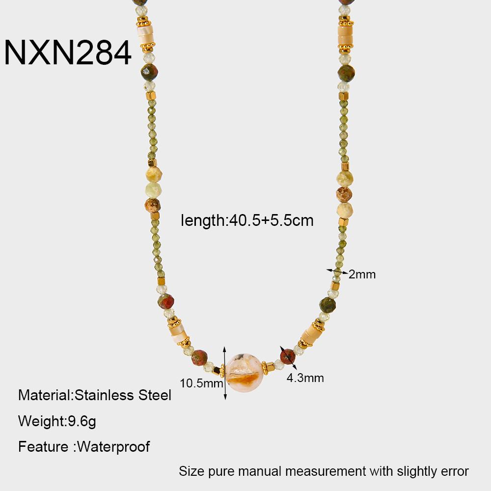 Delicate Jewelry Stainless Steel Mix Color Beads Natural Stones Charms Beaded Bracelet Necklace for Party