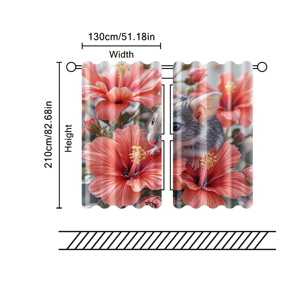 Set Of 2 Filtering Curtains Excluding Rods Non Movable Without Batteries Mouse Red Flowers Use Bedrooms Living Made Polyester Bedroom Decor Window