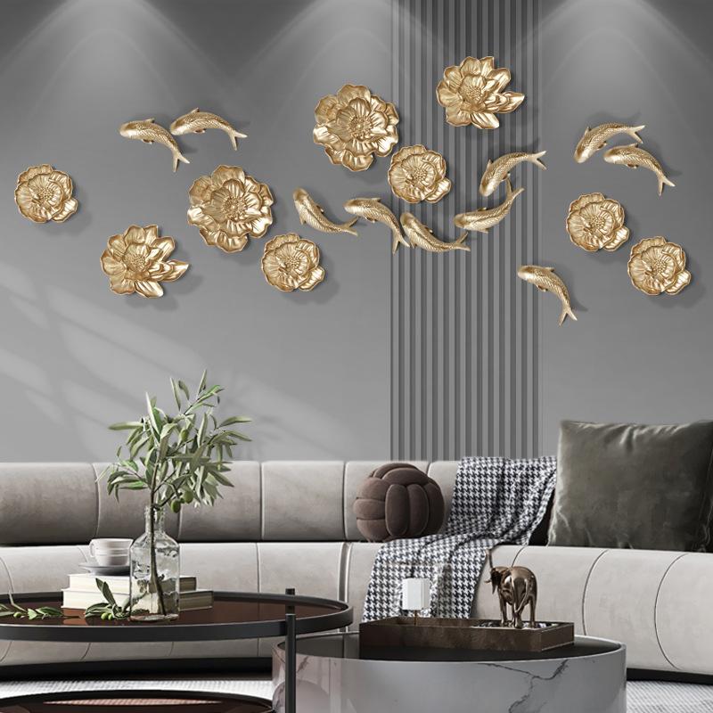 Three-dimensional Flower Wall Decoration Creative Lotus Goldfish Decoration Wall Hanging Living Room Sofa TV Background Wall Pendant