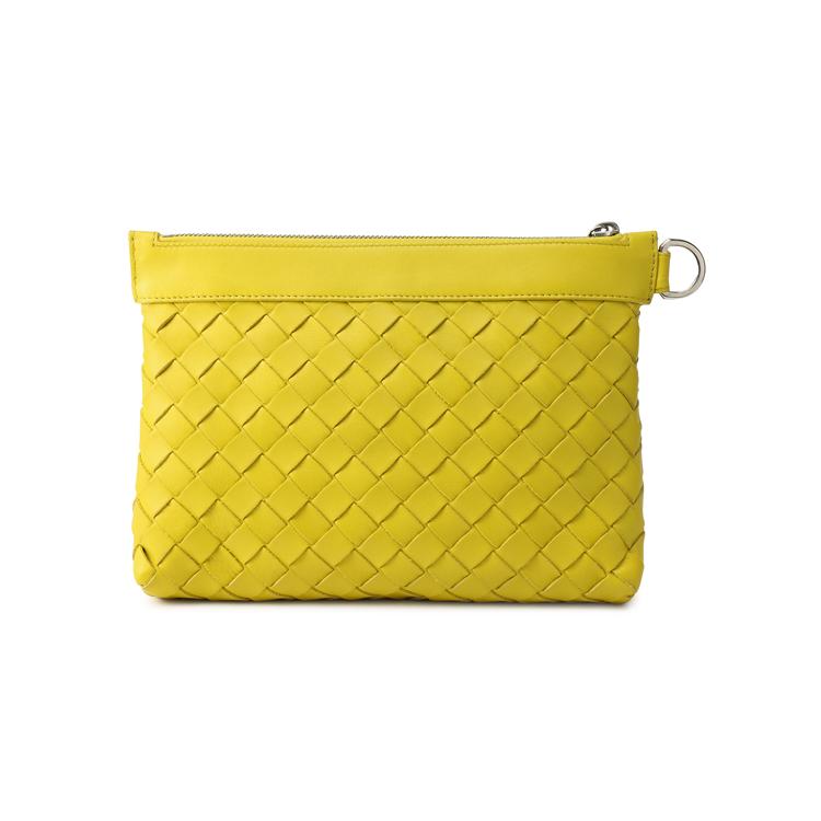 Bottega Veneta Intrecciato Woven Zip Leather Pouch Men Clutch Yellow Apricot 651854V0E512671