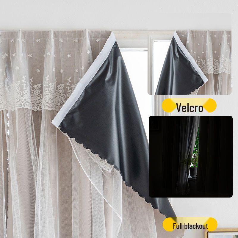 Velcro Gauze Curtain: No-Punch, Full Blackout, Non-Transparent, Sun-Protected, Ideal for Rental Rooms (Blocks 99% Light)