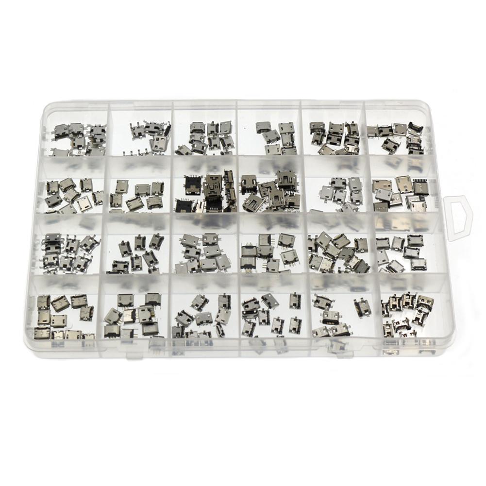 

240Pcs /Pack 24 Models Micro USB Connector Socket Jack Assort Mix Pack as shown#1