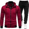 2026 Men's Sporty Patchwork Hooded Jacket and Long Pants Set for Autumn/Winter