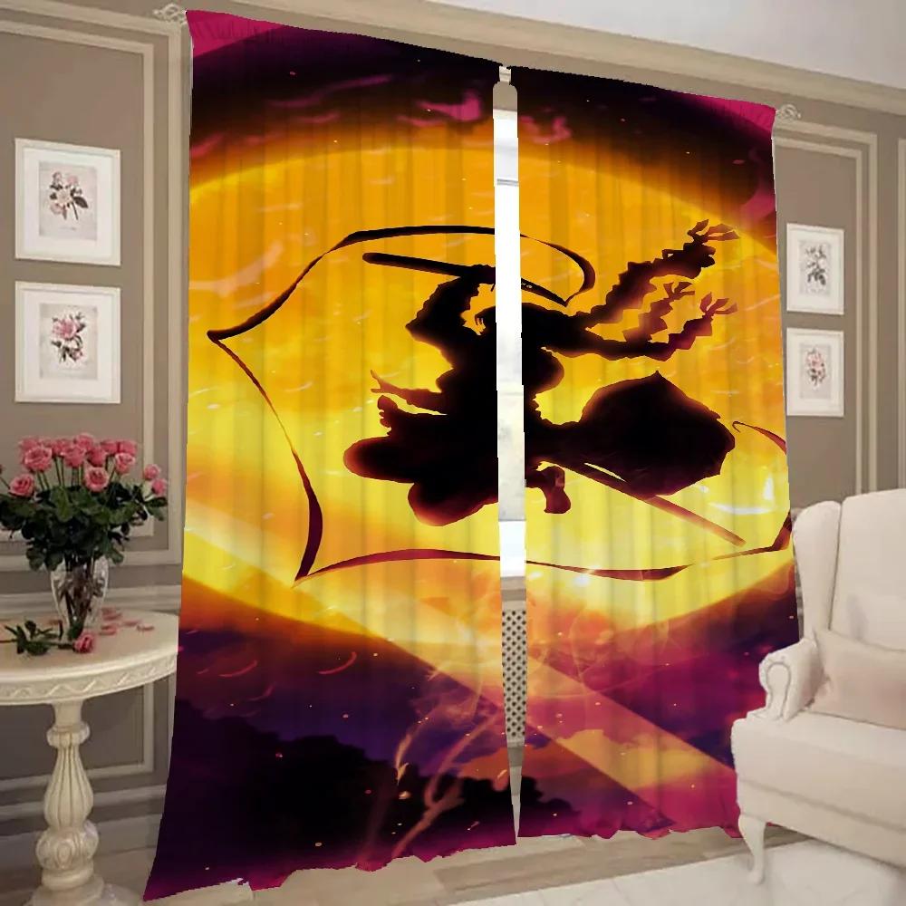 Window Kitchen Curtains for Living Room 2 Pieces Blackout Curtains Door Curtain D-demon S-slayer Partition Bedroom Decoration