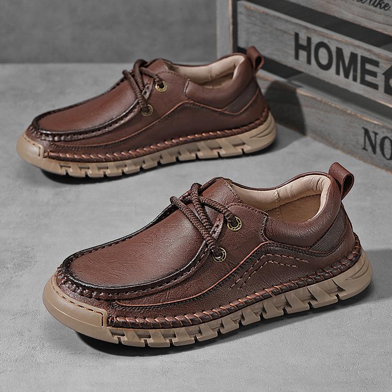Fashion Men's Leather Casual Shoes Handmade Breathable Shoes Soft Low-top Working Shoes
