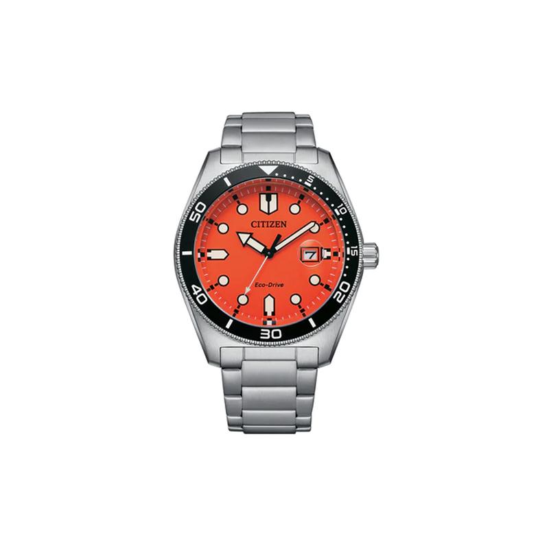 

CITIZEN Core Series 100m Waterproof Solar Quartz Steel Strap Men s Watch Orange Dial AW1760-81X помаранчевий