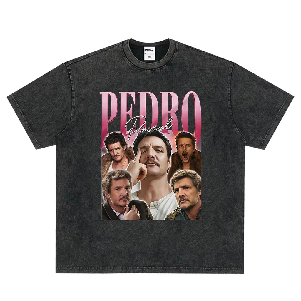 2026 Hot Sale Actor Pedro Pascal Fans Gift Graphic T Shirt Vintage Washed Pedro Pascal T-shirts Men Women Hip Hop Punk Streetwear Oversized Tshirt