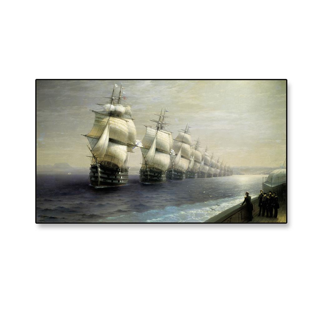 

Старовинний плакат Картина маслом Огляд Чорноморського флоту в 1849 році Плакат Іван Костянтинович Айвазовський гравюри Картина на полотні 60x120cm no frame