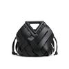 Simple Color Solid Women Casual Woven Drawstring Handbag With Buckle Magnetic