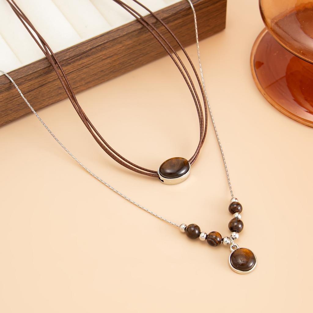 Maillard Style Tiger Eye Stone Pendant Y-shaped Thin Chain Sweater Necklace Women's Fashion Adjustable Rope Chain Daily Jewelry
