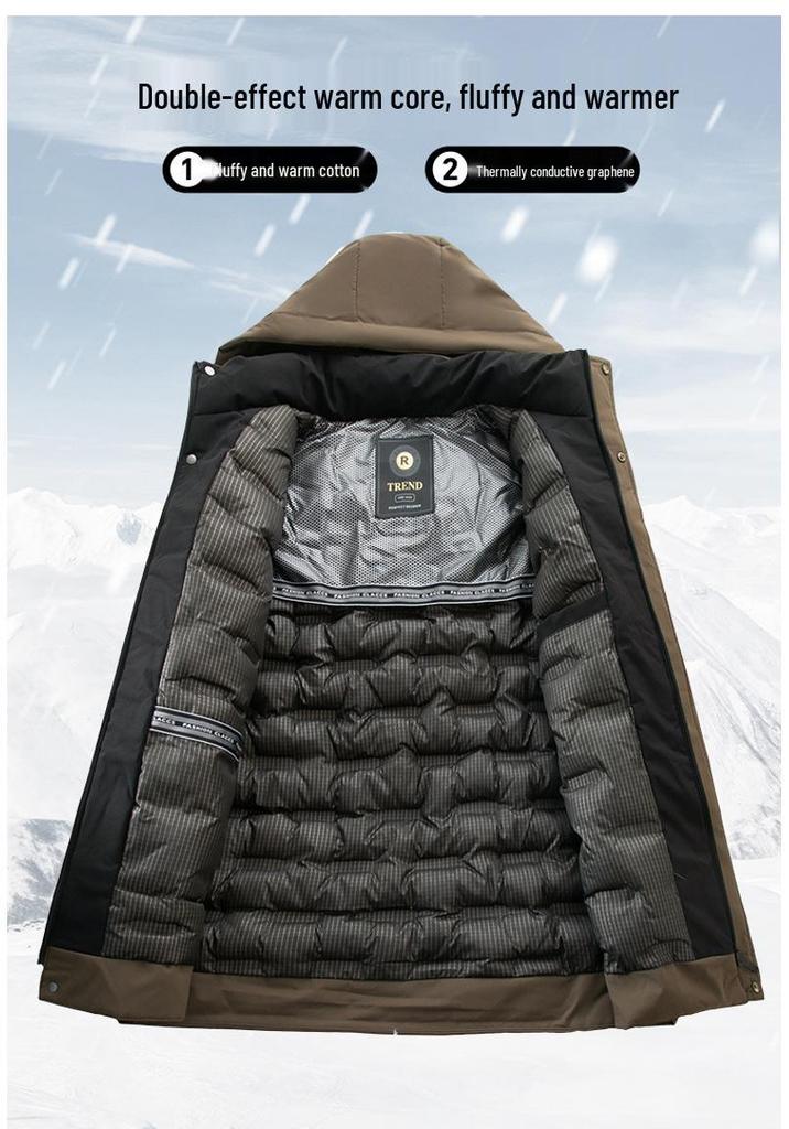 Men's Winter Thickened Cotton Jacket with Detachable Hood - Trendy, Warm, and Loose-Fit Coat for Dads