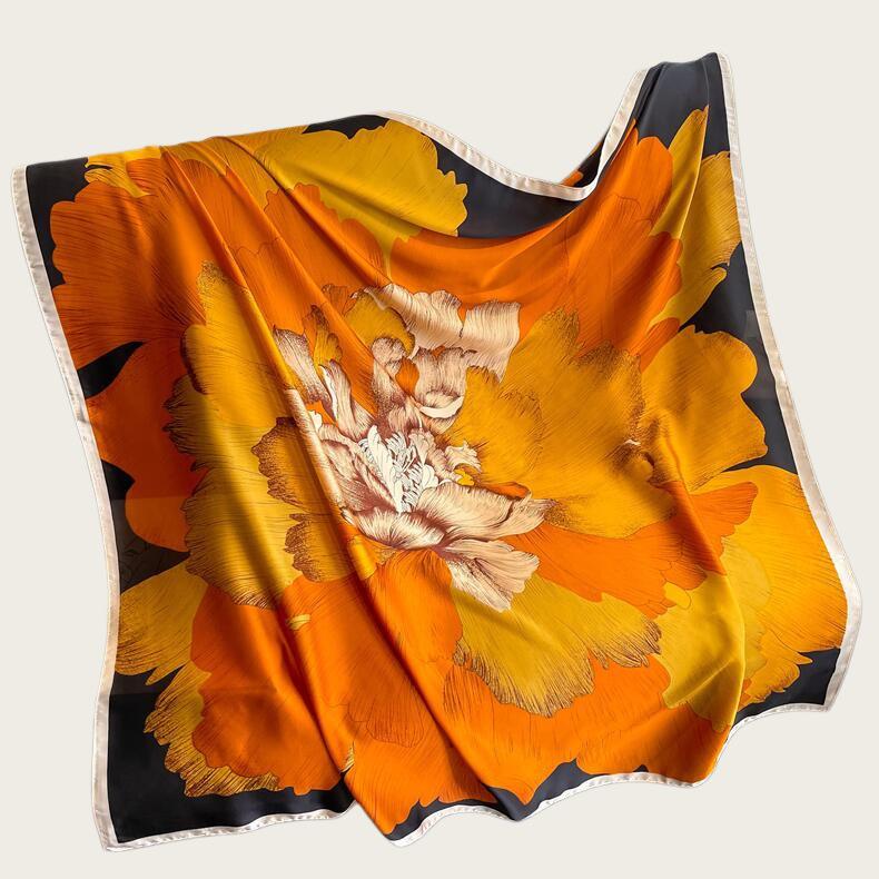 Hangzhou Silk Satin Brocade Scarf 110x110: Versatile Large Silk Feel Shawl for Air Conditioning