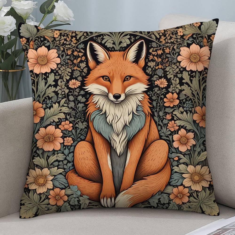 William Morris Art Fox Pillow Case Short Plush Double-sided Print Square Throw Pillow Covers Sofa Home Cushion Decor
