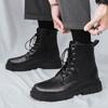 Fashion Men Black Leather Boots New British Style High Top Fashion Work Boots Outdoor Street Fashion Chelsea Men Shoes Comfortable Short