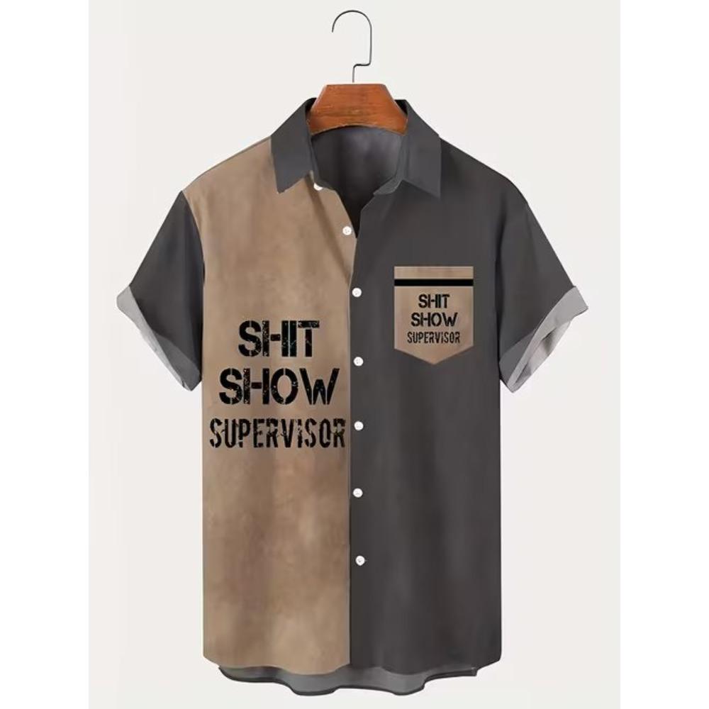 Camicia da uomo con stampe 3D a linee minimaliste, camicia con bottoni, camicia casual, camicia estiva, manica corta, abbigliamento quotidiano per le vacanze