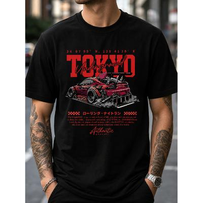 Men's Tokyo Underground Drift Car Graphic T-Shirt JDM Streetwear Short Sleeve Crew Neck Soft Cotton Tee For Racing Enthusiasts