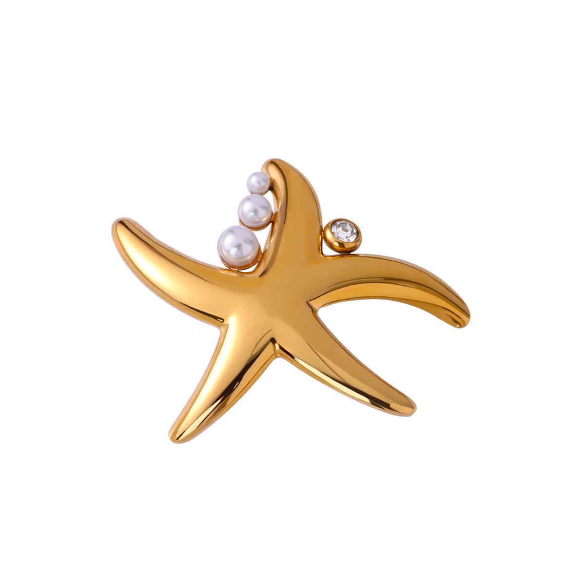 Zirkon Perle Seestern Brosche Vergoldeter Edelstahl Seestern Anstecknadeln Für Damen Herren Anzugschmuck Liebhaber Weihnachten beige