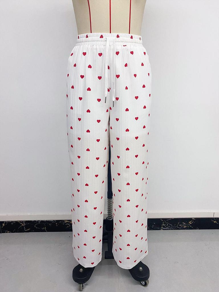 European & American Women's 2026 Heart Pattern Lace-up Wide-Leg Pants - Summer Casual Wear